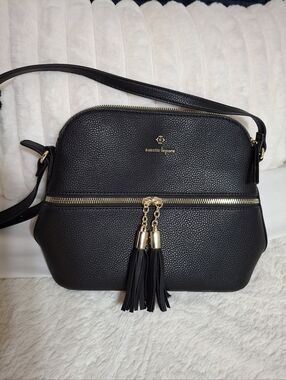 Nanette Lepore Black Pebbled Leather Crossbody with Gold Tassels